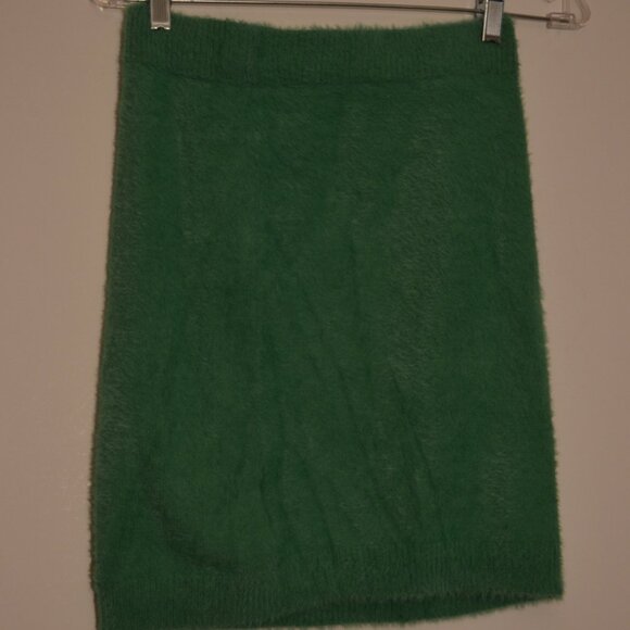 Freshman1996 Green Fluffy Dual Set Mini Skirt & Sleeveless Top Straps V-Neck S - Picture 9 of 13